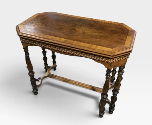 VTG Octagonal Wood Table with Intricate Carvings, 39.5"W x 22"D x 31"H