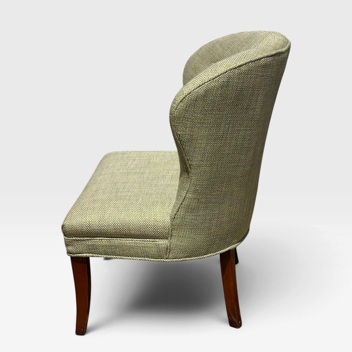 VTG Tufted Slipper Chair, Green Tweed, 29"W x 25"D x 34.25"H