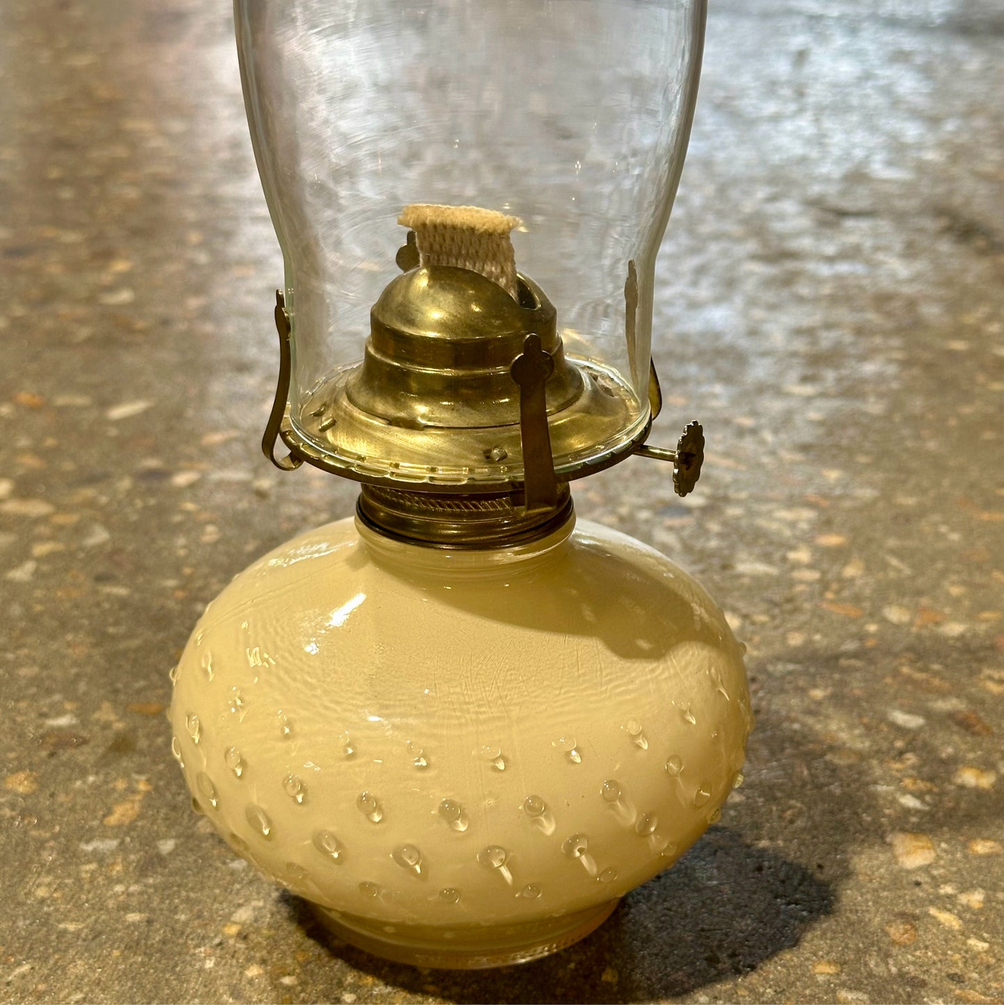 Vintage Hobnail Glass Oil Lamp, Lamplight Farms, 5" Dia x 16.5" H