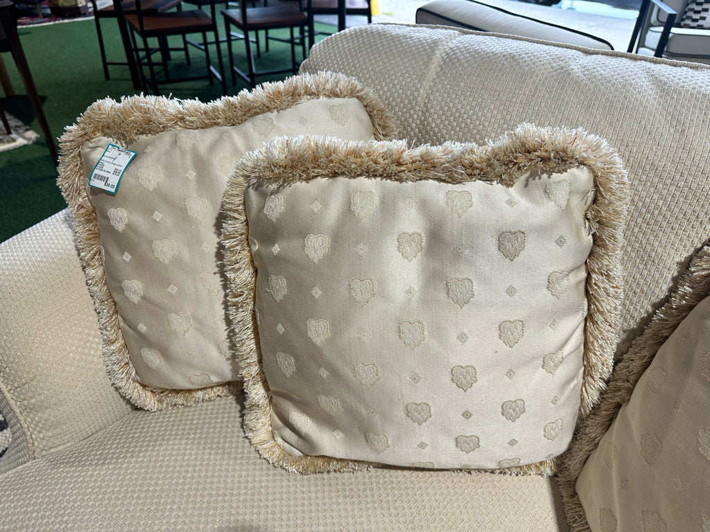 PAIR of ivory fringe accent pillows