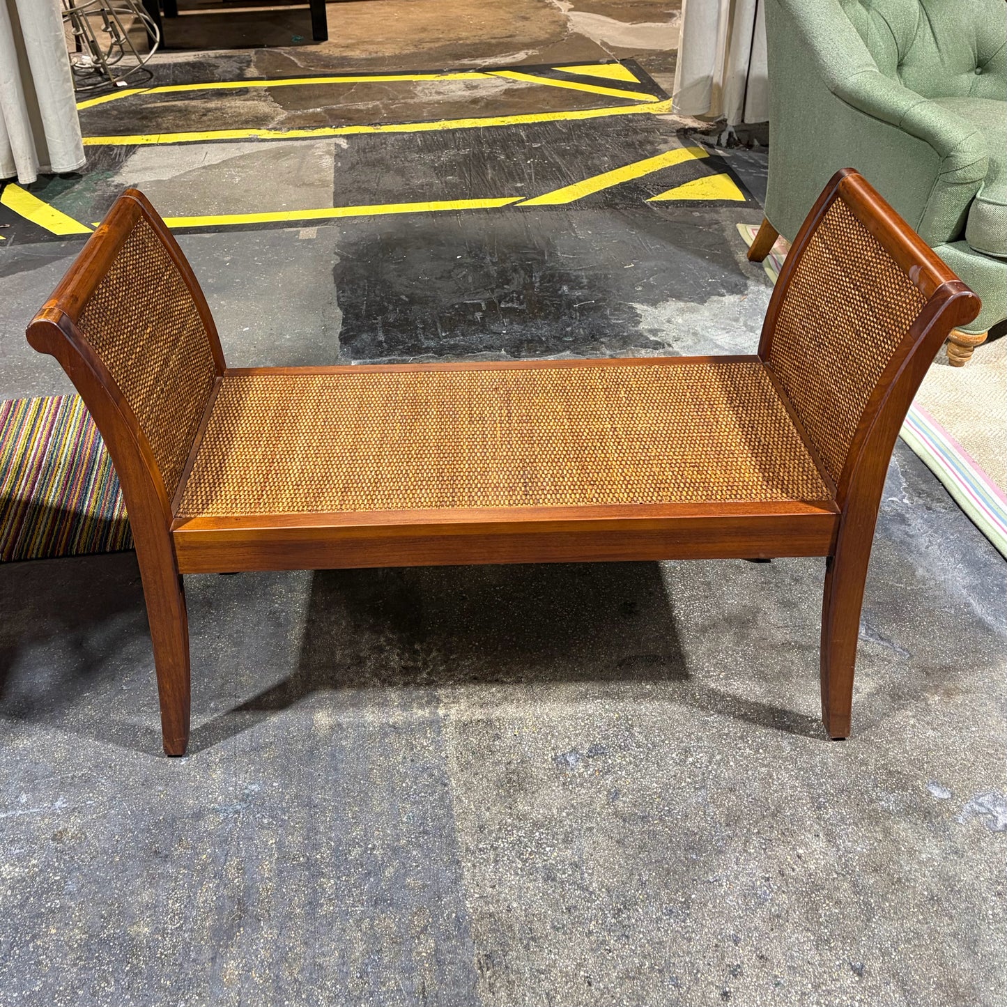 Woven Rattan & Wood Sleigh Bench, 44"W x 18.25"D x 28"H