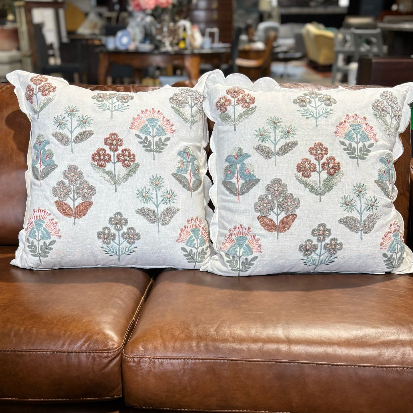 SET 2 Embroidered Pillows 21" W x 3" D x 21" H