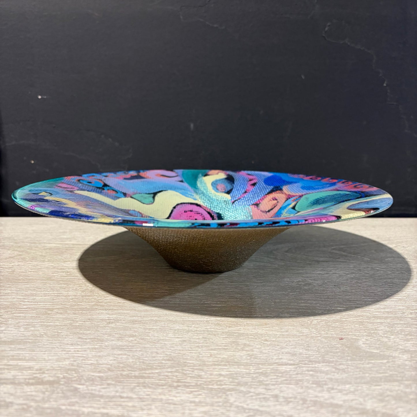 Abstract Hand Painted Art Glass Bowl, Fione, 12"Dia x 2.5"H