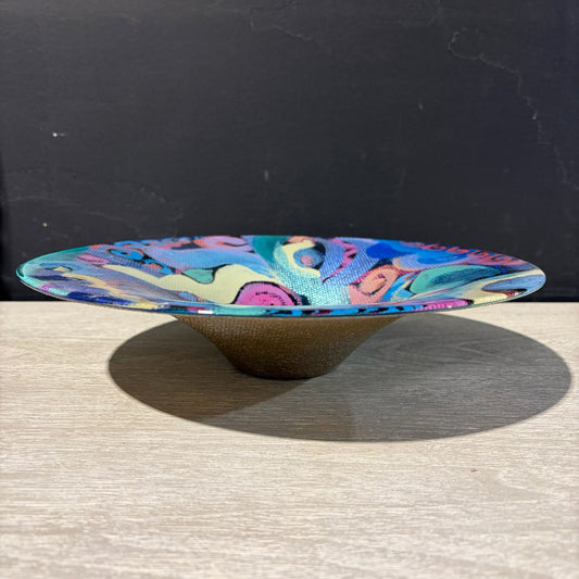 Abstract Hand Painted Art Glass Bowl, Fione, 12"Dia x 2.5"H