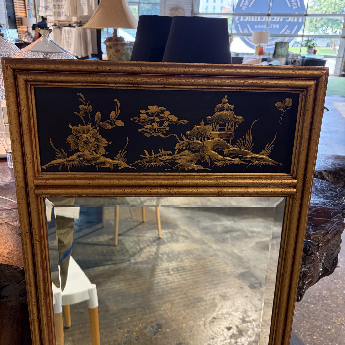 Gold Framed Hall Mirror w/Asian Design, 49"H x 18"W