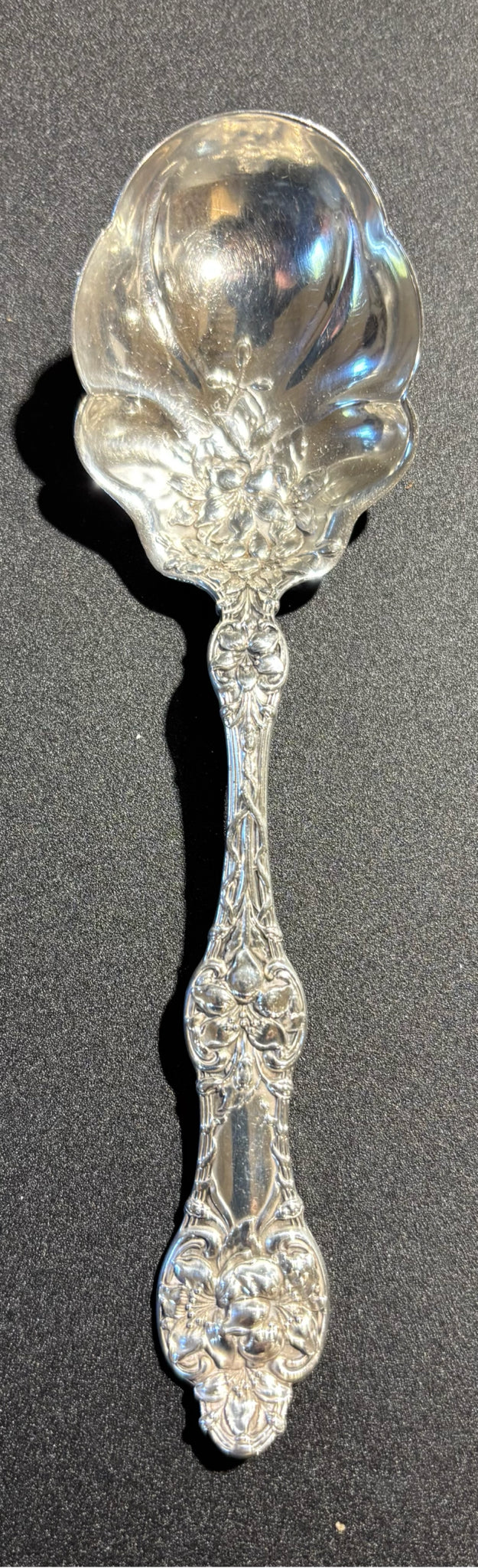 Old Orange Blossom Sterling Berry Spoon, no mono, 6" L x 1.75" W x 1" H