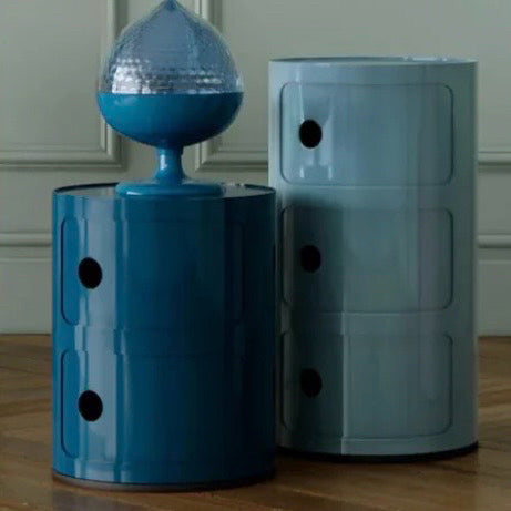 Kartell Componibili 2-Door Round Storage Unit, Blue Glossy, 12.6 Dia x 15.75" H
