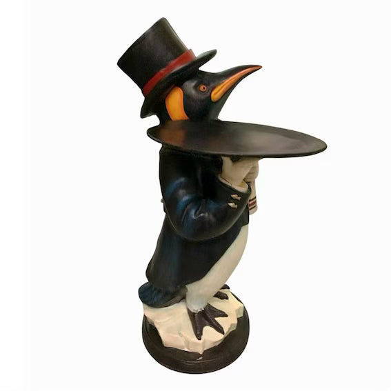 Large Penguin Butler Statue w/ Tray, 16.5" L x 18.5" D x 35" H
