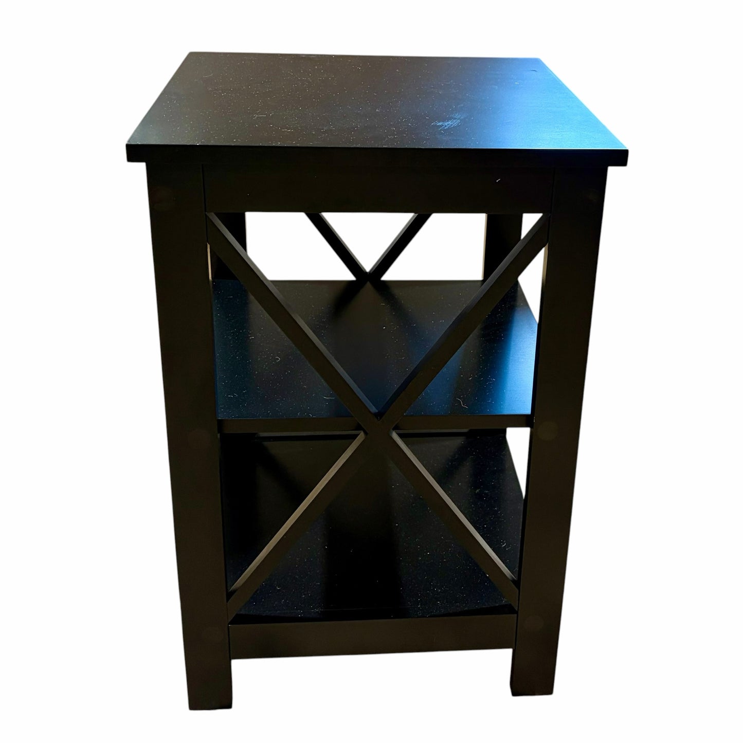 Wooden End Table X-Leg W/ Shelf, 15.75"W x 15.75"D x 23.5"H