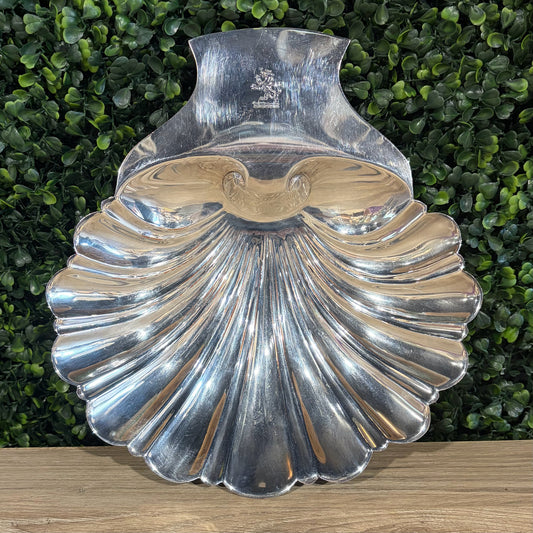 VTG Silver Plate Scallop Shell Dish w/ Lion Rampant