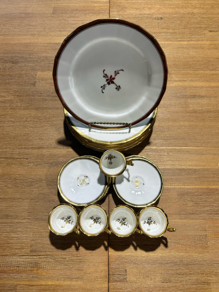 Antique Cualdon England CA Selzer plates, Demi cups & saucers, asstd quantities