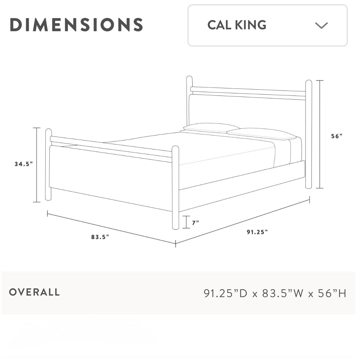 Ridge Cal King Bed, Cotton Linen & Walnut, 91.25"D x 83.5"W x 56"H