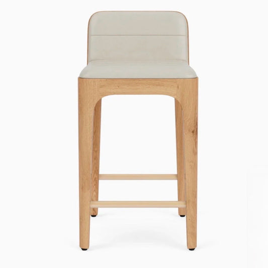 Canyon Counter Stool, Pearl Leather/ White Oak 21"W x 24"D x 35"H