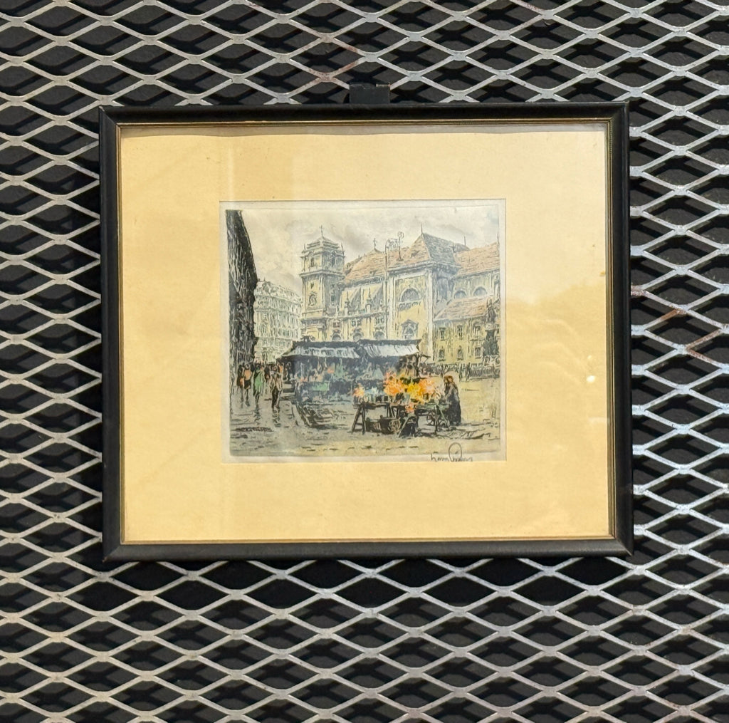 Vintage painting on silk, 12"W x 10"H