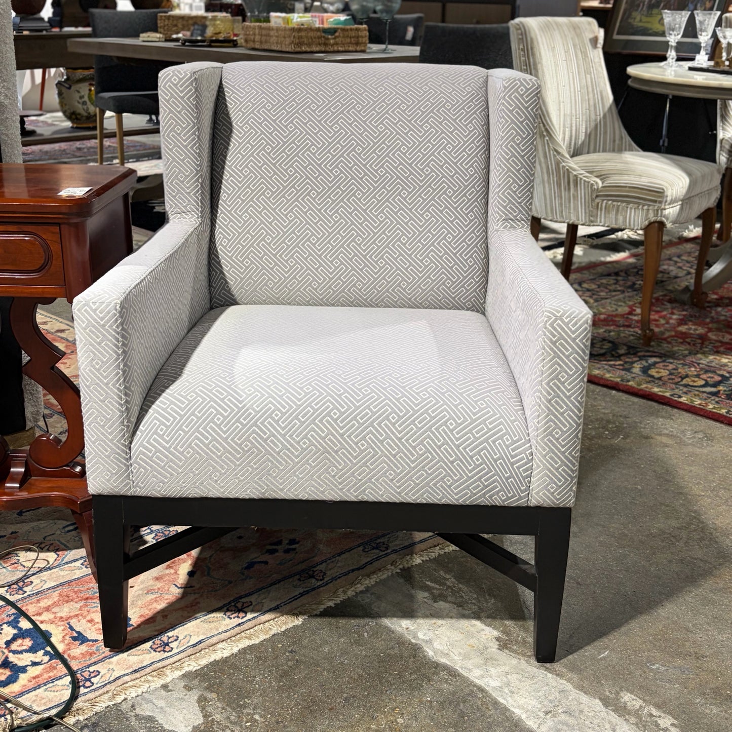 Bernhardt Arm Chair, Lavender Geometric Upholstery 29"W x 33"D x 34"H
