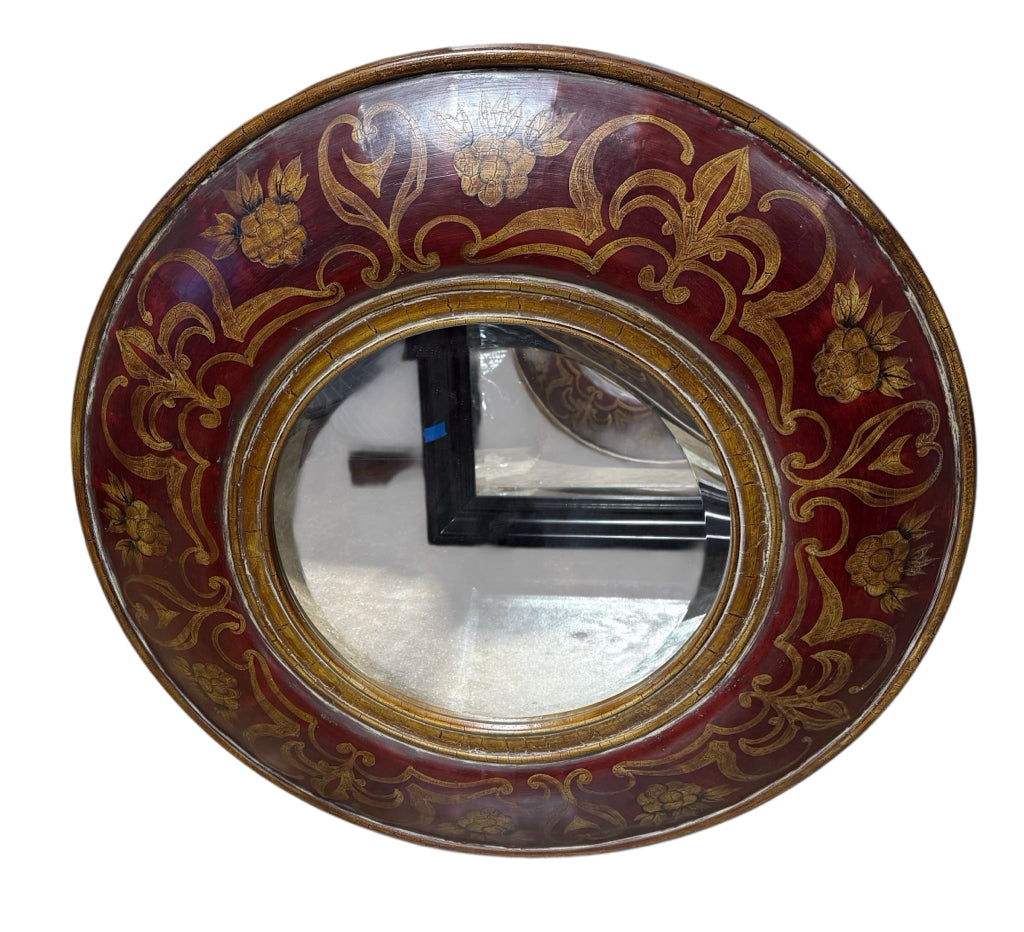 Uttermost round mirror, gold/deep red, 34"dia