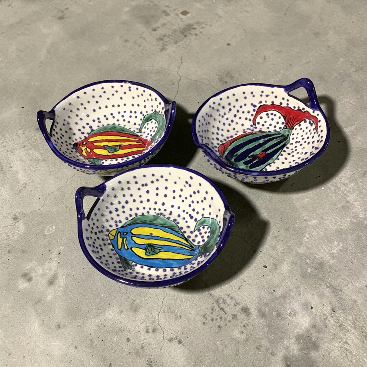 Set of 3 Small Ceramic Glazed Bowls 6"Diam. x 2.5"H