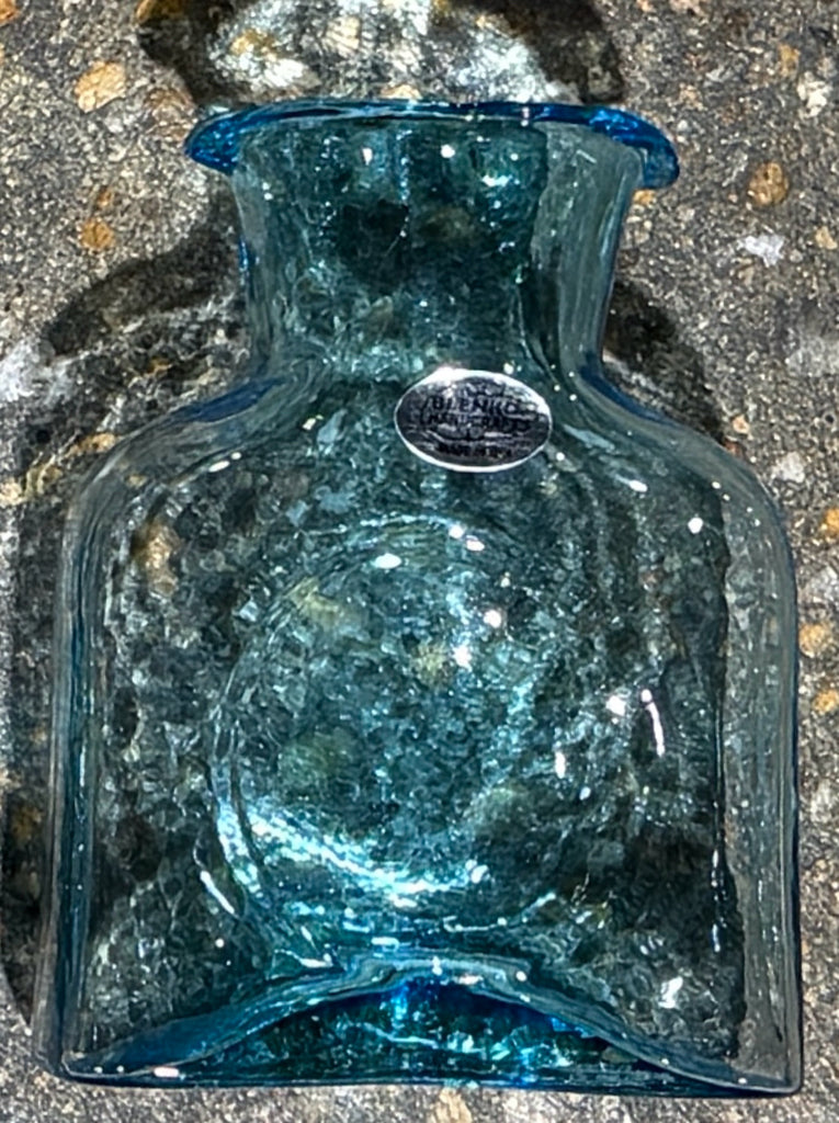 Blenko water bottle, 384M, 6"W x 2"D x 6.5"H