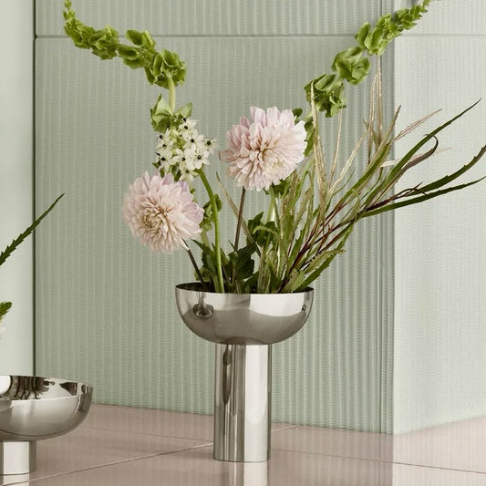 Blomus Miyabi Metallic Vase, Polished Chrome, 6.7" Dia x 8.27" H