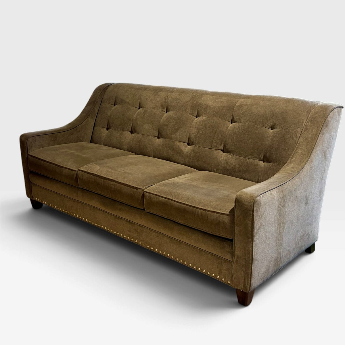 Smith & Brothers Tuafted Velvet Sofa, Taupe/Tabacco, 81"W x 39"D x 36"H