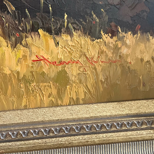 Signed & Framed Pastoral by Henry Kim, Oil on Canvas, 44.5" L x 44.5" W x 3" D