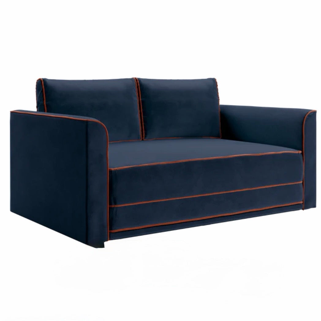 Eclipse Sleeper Sofa - Indigo/Amber Recycled Velvet Fabric, 70"W x 44"D x 32"H