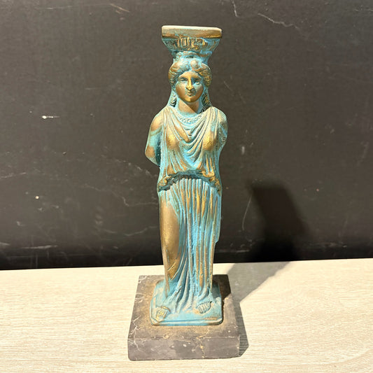VTG Caryatid Bronze Statue on Marble Base, 3.25"W x 3.25"D x 9.75"H