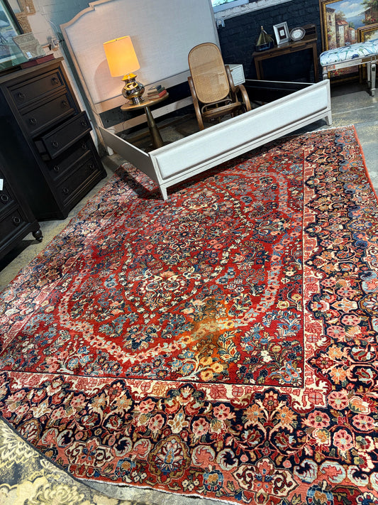 VTG Persian Rug, Reds/ Multi, Hand Knotted, AS IS, 8'9"W x 11'11"L