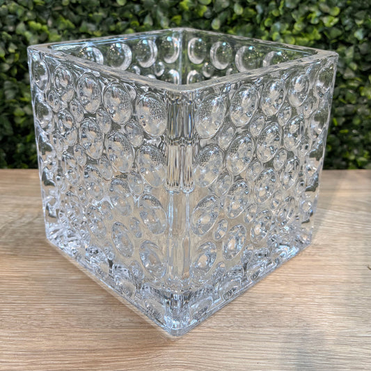 "Thousand Eye" Clear Glass Square Vase, 6.5"W x 6.5"D x 5.75"H