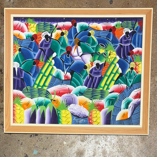 Vintage Haitian Folk Art, by Rodriguez, 27"W x 22.5"H x 1"D