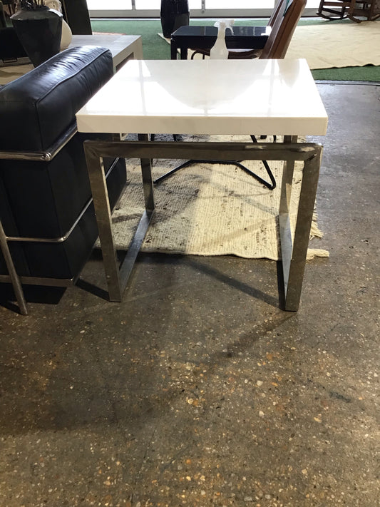 Nerissa Chrome/ Faux Stone End/Side Table 24"L x 24" Wx 24"H