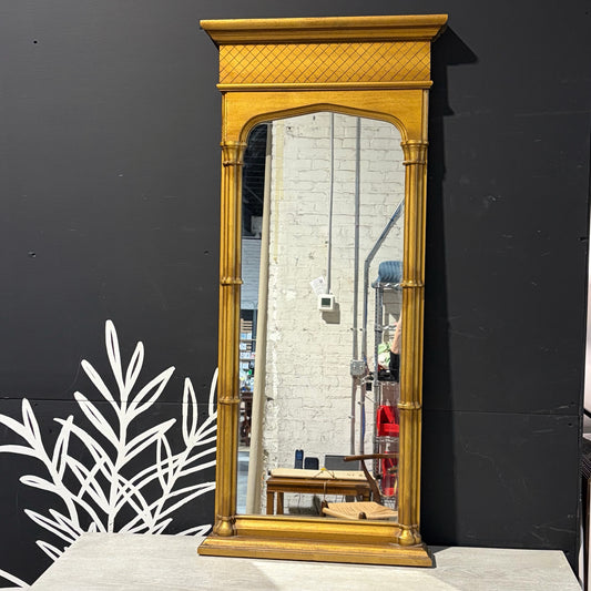 Hollywood Regency Gold Lattice Crown Mirror, 23"W x 50"H x 3"D