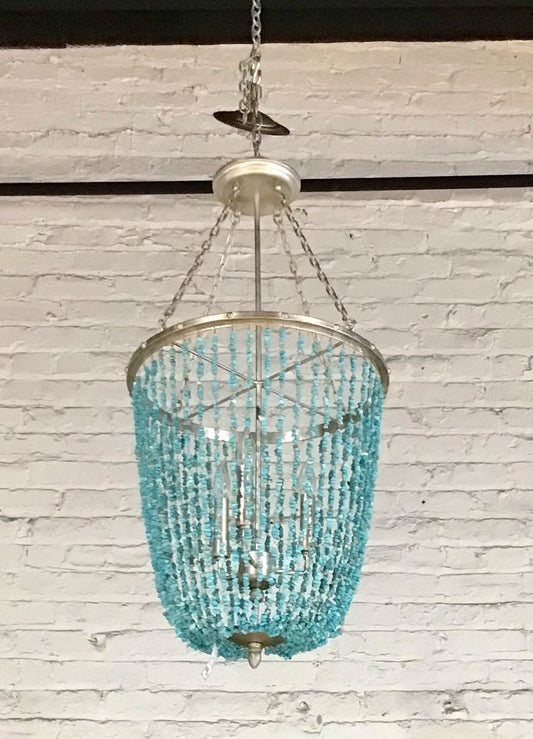 Turquoise beads/nickel finish chandelier, 36"x18"W