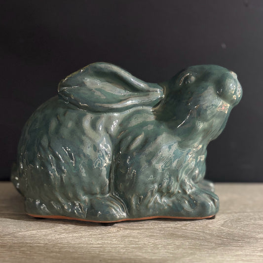 Green Glazed Terracotta Rabbit 9.5" L x 6" W x 6" H