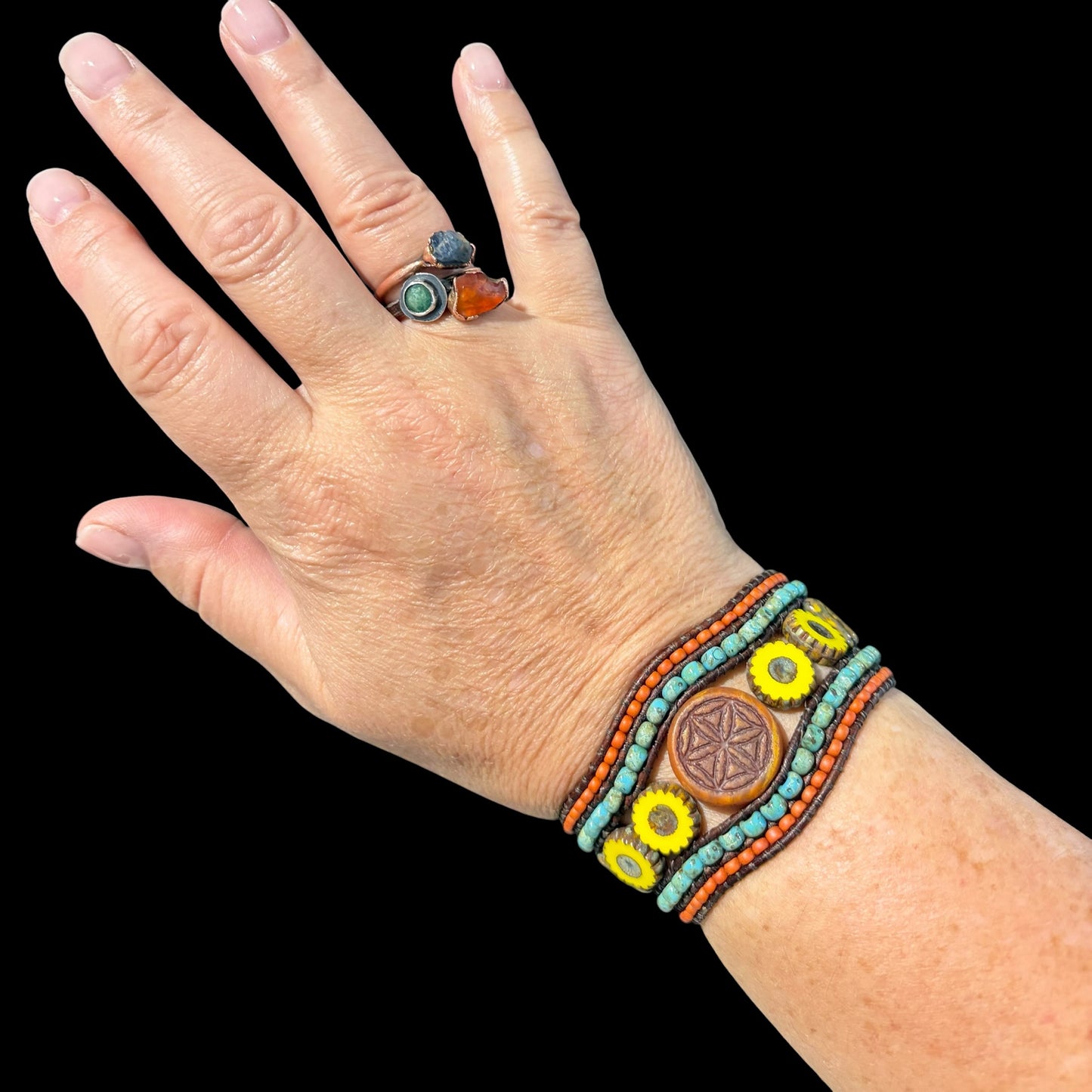 Bohemian Picasso Beaded Cuff  by Carrie Prince