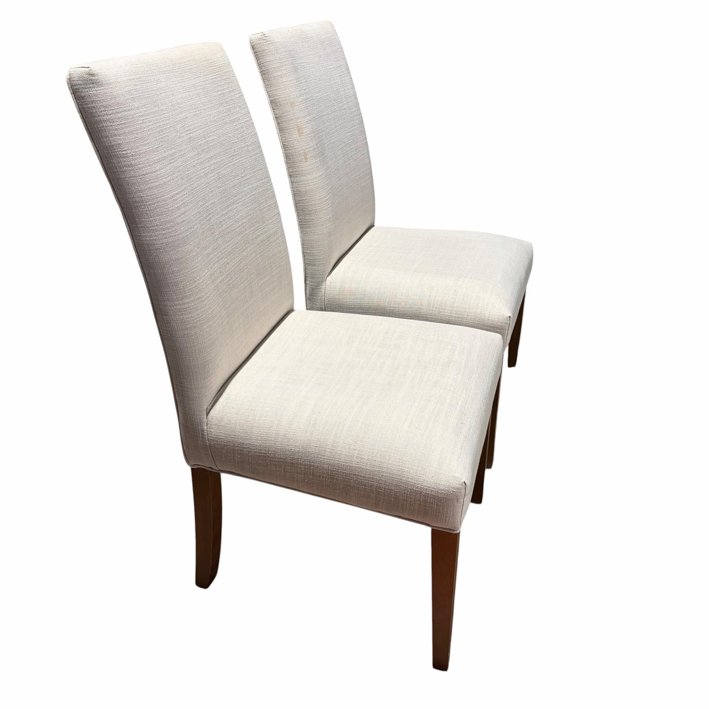 2 Upholstered Parsons Dining Chairs (AS IS)  Beige Linen, 21"W x 23"D x 40"H