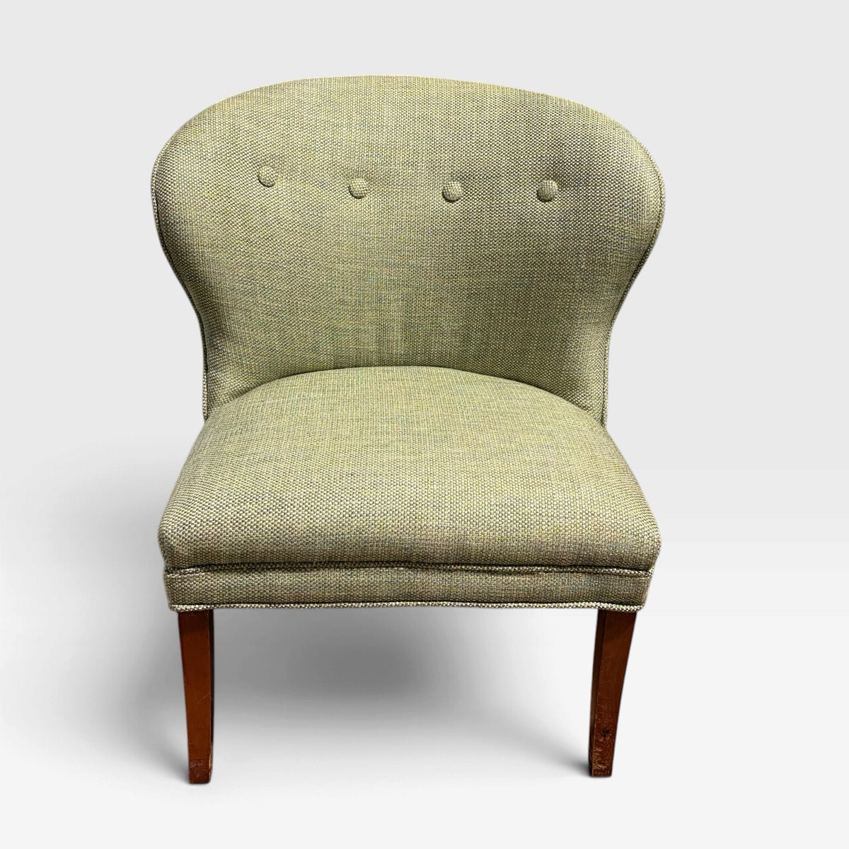 VTG Tufted Slipper Chair, Green Tweed, 29"W x 25"D x 34.25"H
