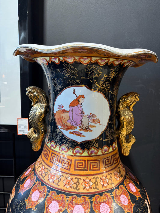 Antique Large Satauma Style Vase & Stand, 53"H x 19"W x 19"D