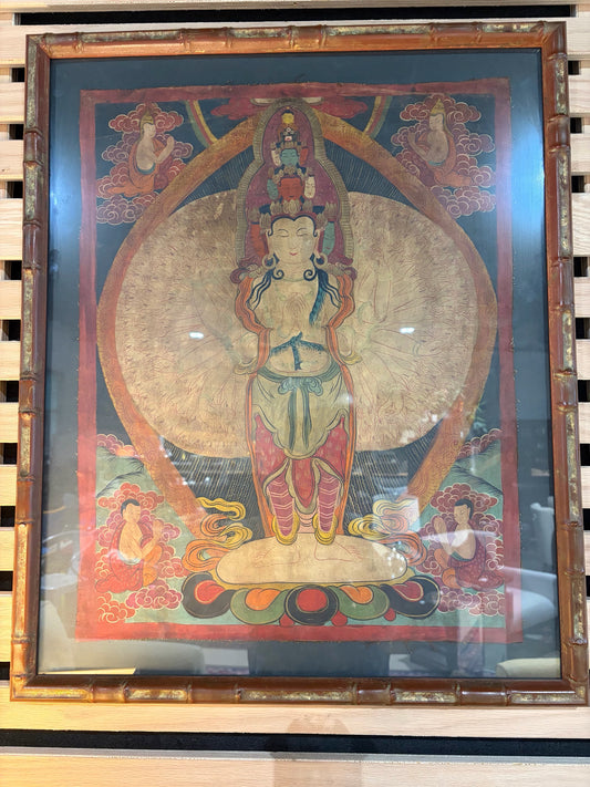 Tibetan Thangka Painting Avalokiteshvara Chenezig, 23.5"W x 28"H x 1.5"H
