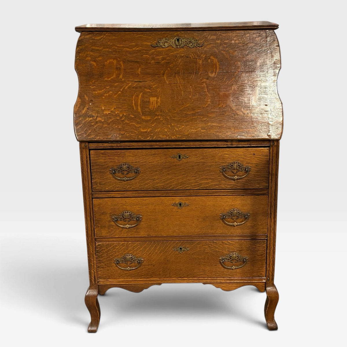 VTG Drop-front Secretary Desk, Oak,  27.5"W x 15"D x 43.25"H