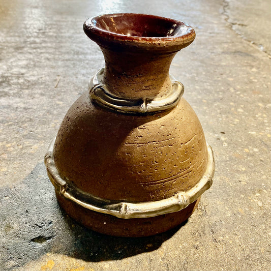 Terracotta Jar/Vase W/Silver, 6.25"W x 6.25"D x 6.25"H