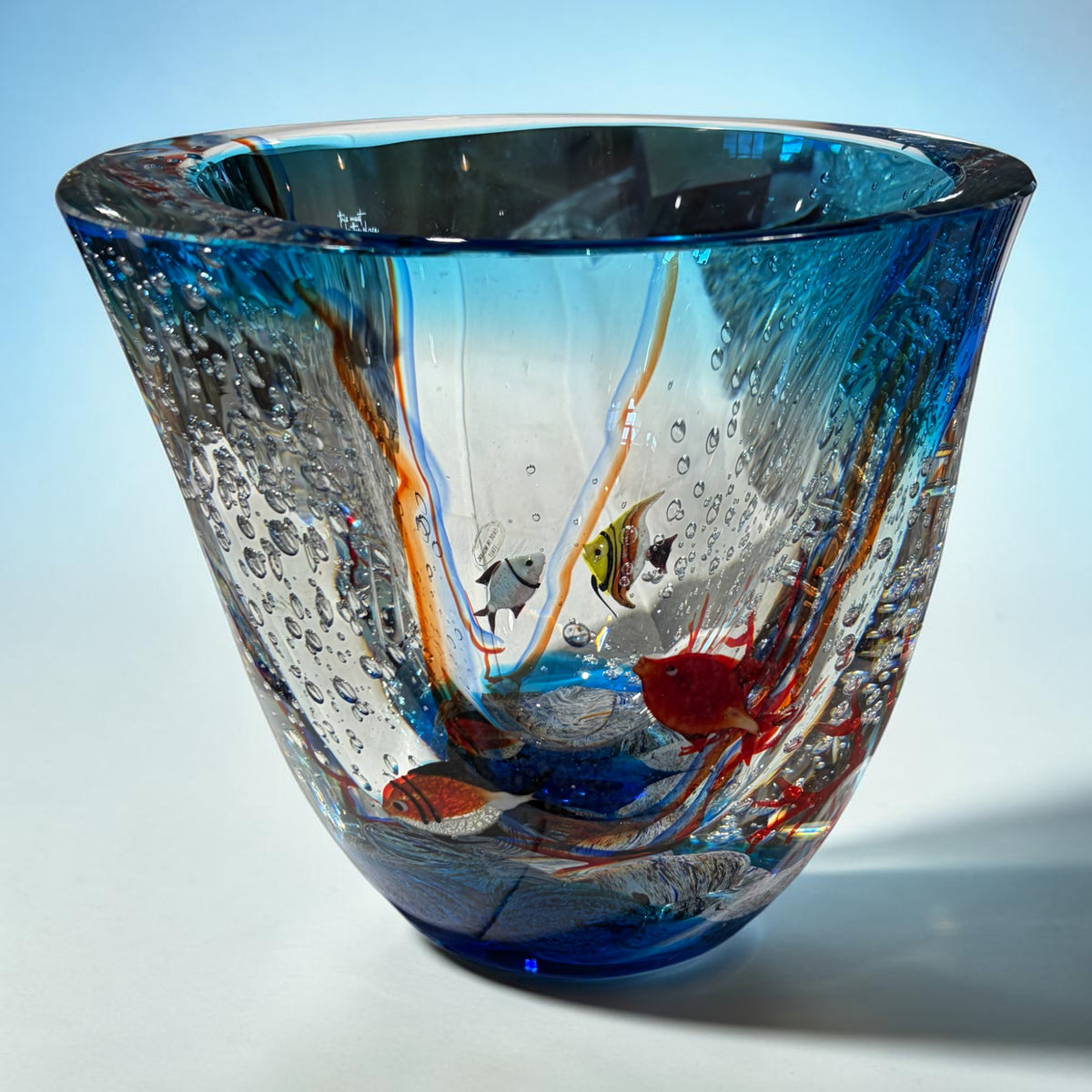 Murano Aquarium Glass Vase, 7"H x 8"W x 6"D