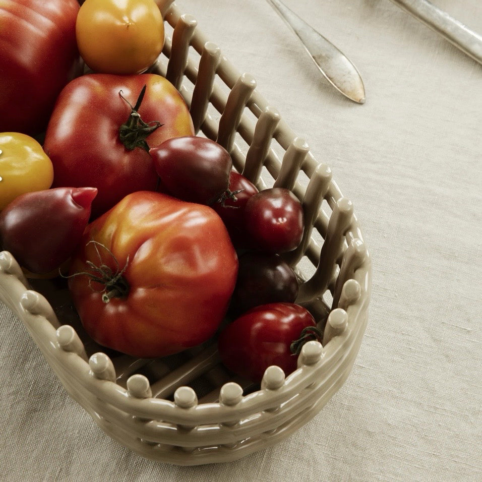 Ceramic Oval Basket, Cashmere, 11.8"W x 5.9"D x 3.3"H
