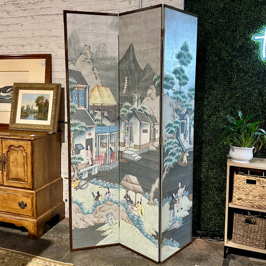 Asian Painted Screen 6-Panel Room Divider, 106.5" W x 84" H