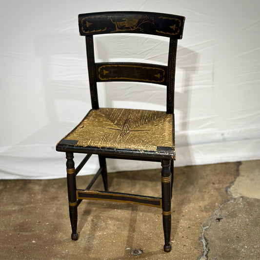 Vintage Black Painted Hitchcock Chair, 17.75" W x 14.75" D x 34" H