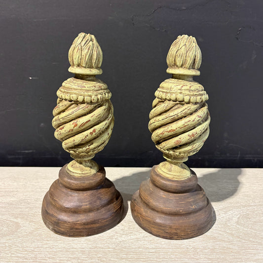 Distressed Finial Bookends, 9.25"H x 3"W x 4.5"D