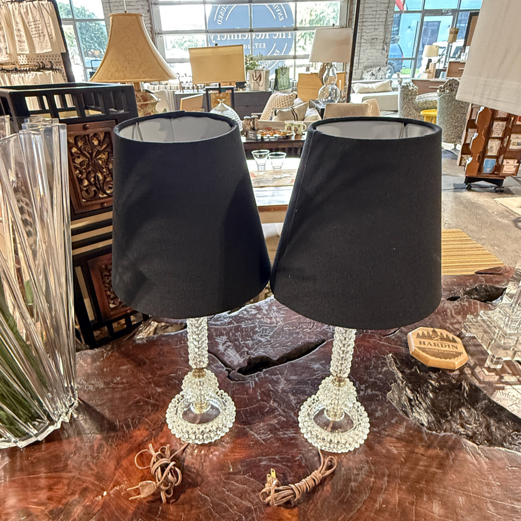PAIR of VTG beaded glass table lamps, 17.5"H
