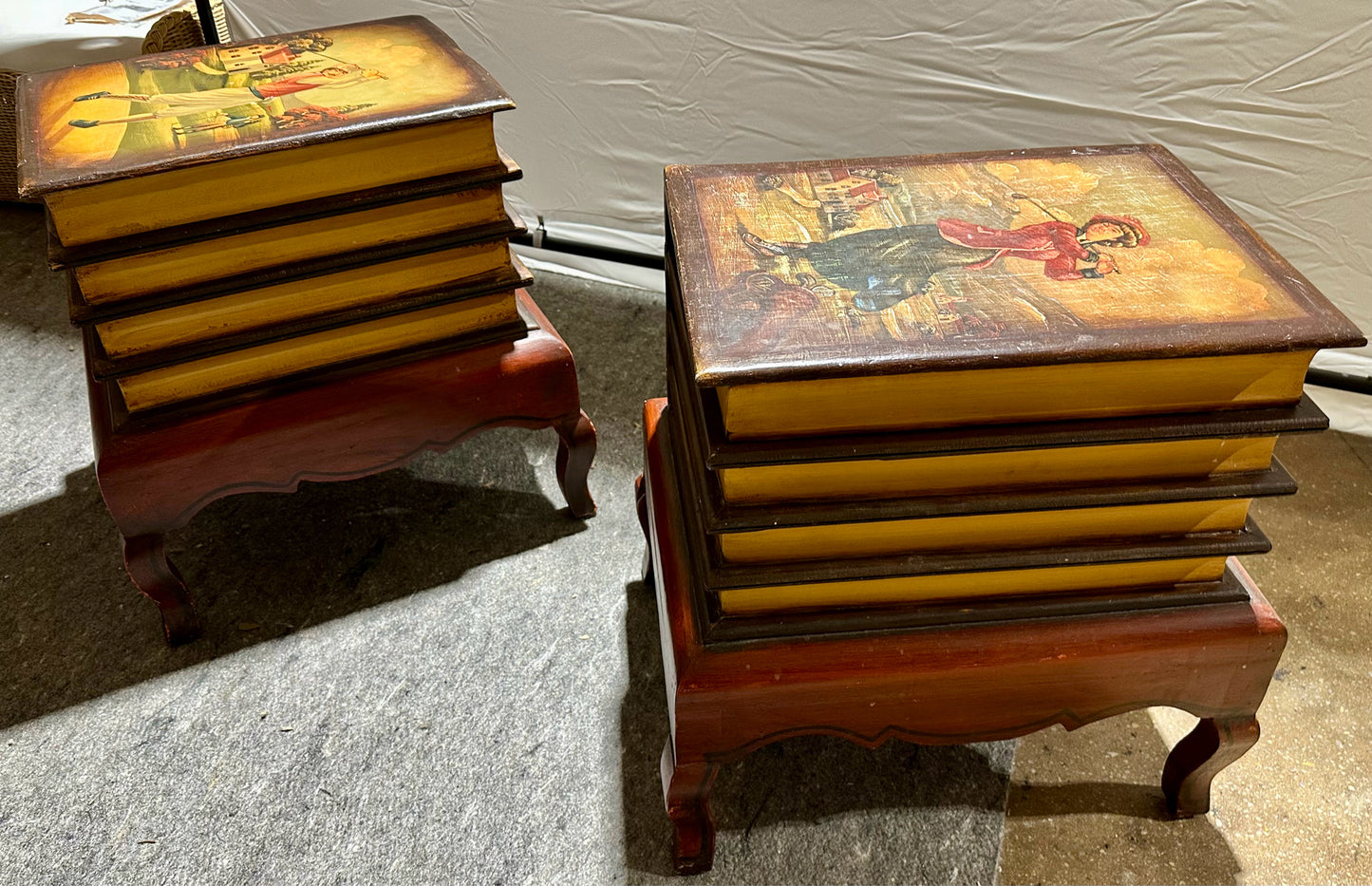 Pair of Faux His & Hers Golf Book Stack Cabinet End Tables 21" L x 17" W x 22" D