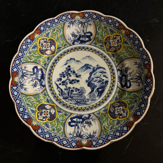 Imari Porcelain Plate, blue/green/gold 12" D x 1.75" H