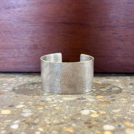 Silverplate over brass wide botanical cuff